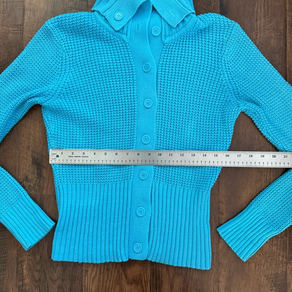 DAISY FUENTES dark powder blue button down cardigan sweater, size L - Picture 8 of 12